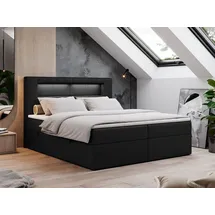 MKS Meble Boxspringbett 120x200 mit Led, Polsterbett mit LED Kopfteil - Multipocket-Matratze - Doppelbett - GOLD-5 - 120x200 - Schwarz - Kunstleder - H3 - Schwarz