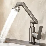 MIDINGCHAI Wasserhahn Bad, Wasserhahn Bad Hoch, 1080 Grad Drehbarer Wasserhahn mit Schlauch, Ideal Standard Waschtischarmatur mit 2 Strahlarten, Bleifrei/Nickelfrei Edelstahl Für Badezimmer