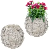 Blumentopf Rattan, Pflanzkorb 2er Set, Blumenübertopf Pflanzengefäß Pflanzentopf
