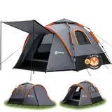 Sekey Camping Zelt 4 Personen, 3-in-1 Familienzelt mit Vorzelt & Markise, Pop Up Zelt Schnellaufbau Automatik Zelt Wasserdicht PU3000mm UPF50+, Grau