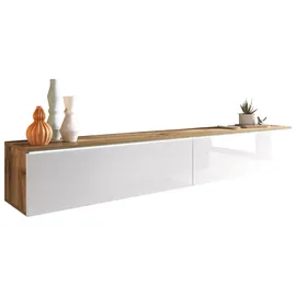 veneti P & B Lowboard D180 180x30x33 cm Weiß Hochglanz/Eiche Holzwerkstoff