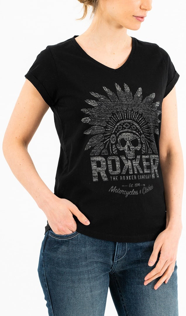 Rokker Indian Bonnet Damen T-Shirt, schwarz, Größe M