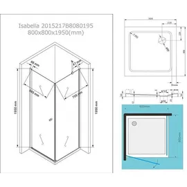 Buylando Isabella Eck-Duschkabine mit Drehtür rechts 80 x 195 cm Transparent/Silber D648360641500