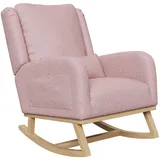 Lazyspace Schaukelstuhl Rosa Teddystoff, Relaxstuhl Sessel Stuhl Wohnzimmersessel Stillsessel Schaukelsessel mit Seitentaschen & Holzsockel für Wohnzimmer Schlafzimmer Balkon-Belastbarkeit bis 150 kg