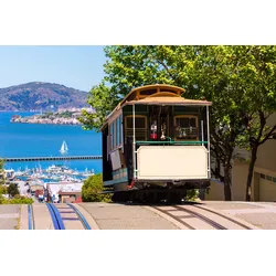 Fototapete PAPERMOON "Seilbahn San Francisco", bunt (mehrfarbig), B:3,5m L:2,6m, Vlies, Tapeten