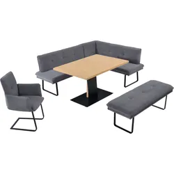 Essgruppe K+W KOMFORT & WOHNEN "Giacomo III", grau, Flachgewebe Aquaclean 910, Langer Schenkel links, Sitzmöbel-Sets, Essgruppe, wahlweise links oder rechts langer Schenkel 207cm, Freischwingersessel