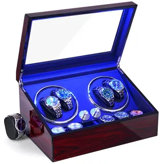 ANWBROAD Uhrenbeweger für Automatikuhren 4 Uhren+6 extra Speicherplätze 4 Drehmodis mit super leisem Mabuchi Luxuriöser Automatik Uhrenbeweger Watch Winder Uhrendreher USB-Aufladung JWW002Y