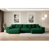 altdecor Ecksofa U-Form mit Schlaffunktion 3-Sitzer Grün