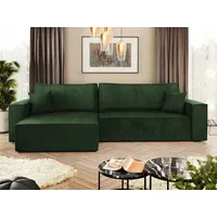 MIRJAN24 Ecksofa Karl Cord, mit Bettkasten und Schlaffunktion, Ottomane universal, Dekorative Kissen-Set grün 272 cm x 82 cm x 145 cm