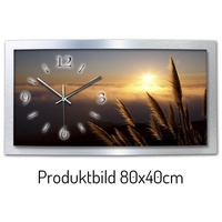 Kreative Feder Funkwanduhr 3D Designer-Wanduhr „Sonnenuntergang am Meer“ aus gebürstetem Alu (3D-Wölbung; einzigartiges Zwei-Platten-Design; flüsterleises Uhrwerk) braun 80 cm x 40 cm