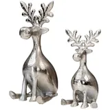 levandeo 2er Set Rentiere Metall Silber Hirsche Deko Tischdeko Weihnachtsdeko Figur Weihnachten Tierfigur Aufsteller