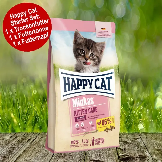 Happy Cat Minkas Kitten Care Geflügel Starter-Set inkl. Futtertonne und Futternapf