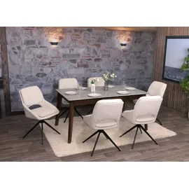 Mendler 6er-Set Esszimmerstuhl HWC-N73, Küchenstuhl, drehbar Auto-Return, Stoff/Textil Boucle (540g/m2) creme