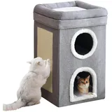 Faltbares Katzenhaus, katzenhöhle große Katzen, Katzenbetten für Indoor Katze, Katzenhöhle 3 Schicht Katzen würfel, Katzenhaus Höhle für kleine und mittlere Katzen, Grau