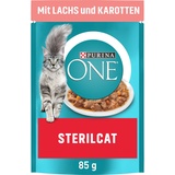 PURINA ONE STERILCAT Katzenfutter nass, zarte Stückchen in Sauce für sterilisierte Katzen, mit Lachs, 26er Pack (26 x 85g)