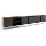 SKRAUT HOME Lowboard 309x50x35 cm Schwarz/Eiche Holzwerkstoff