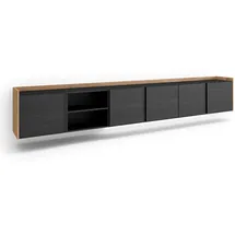SKRAUT HOME Lowboard 309x50x35 cm Schwarz/Eiche Holzwerkstoff