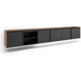 SKRAUT HOME Lowboard 309x50x35 cm Schwarz/Eiche Holzwerkstoff