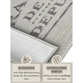 HANSE HOME Brasserie de Paris Küchenläufer – Küchenteppich Läufer Teppich mit Schriftzug, rutschfest Pflegeleicht Robust, ÖKO-TEX Teppichläufer für Küche, Flur, Esszimmer – Creme Grau, 92x150cm