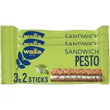 Wasa Knäckebrot Sandwich Pesto 3x37g (111g) I Knäckebrot-Snack aus Weizenmehl mit einer Füllung aus Käse und Basilikum-Pesto, perfekt für unterwegs (Packung mit 5)