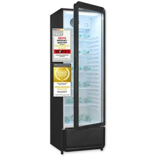 GGV Exquisit Exquisit Glastürkühlschrank, 280l Getränkekühlschrank mit LED, Umluft, 5 verstellbare Ablagen, CoolPro, GKS260-GT-430D schwarz