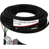 siwitec Erdkabel NYY-J 5x10 mm2, Starkstromkabel PVC Erdleitung in schwarz, exakt zugeschnittene Meterware in Profi-Qualität, Länge (aktuelle Auswahl) = 60 Meter