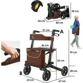 Kesser Leichtgewicht Rollator faltbar mit Sitz Braun