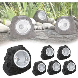 bmf-versand Solarlampe Garten Stein Optik 6er Set Deko Solarlampe Außen Leuchte Solar - Dunkelgrau