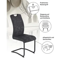 Hela Esszimmerstuhl HELA "Tabea Freischwinger BESTSELLER verschiedene Stoffqualitäten", grau (vintage anthrazit, schwarz), B:43cm H:99cm T:61cm, 100% Polyester, Stühle, Esszimmerstuhl, 2 oder 4 Stück, Schwingstuhl, Microfaser Vintage oder Kunstleder