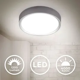 B.K.Licht - LED Deckenlampe mit neutralweißer Lichtfarbe, 12 Watt, 1200 Lumen, LED Deckenleuchte, Lampe, Wohnzimmerlampe, Schlafzimmerlampe, Küchenlampe, Deckenbeleuchtung, 25x5,2 cm, Silberfarbig