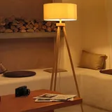 Aigostar Stehlampe Dreibein Holz Wohnzimmer, Stehlampe Vintage mit Leinenschirm Lampenschirm und Fußschalter, Hochwertiges Massivholz, Skandinavischer Stil, für Wohnzimmer, Schlafzimmer, Beige