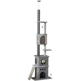 Pawhut - Kratzbaum Katzenbaum Deckenhoch Kletterbaum Mit Katzenspielzeug Sisal Plüsch Hellgrau Höhenverstellbar 60 X 40 X 225-255 Cm