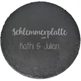 Herz & Heim® Personalisierte Servierplatte rund mit Gravur – Ø 35,5 cm Schieferplatte – Motiv wählbar – Geschenk zur Hochzeit, Geburtstag, Einweihung (Schlemmerplatte)