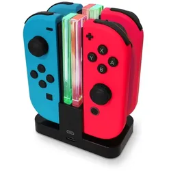 Ladestation 4-in-1 für Nintendo Switch Joy-Cons, LED Beleuchtung Eaxus