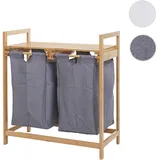 Mendler Wäschesammler HWC-B83, Laundry Wäschesortierer Wäschekorb Wäschebehälter, Bambus 2 Fächer 74x64x33cm 70l ~ dunkelgrau