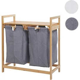 Mendler Wäschesammler HWC-B83, Laundry Wäschesortierer Wäschekorb Wäschebehälter, Bambus 2 Fächer 74x64x33cm 70l ~ dunkelgrau