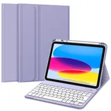 Fintie Tastatur Hülle für iPad 10. Generation 2022 (10.9 Zoll), Schutzhülle mit TPU Rückschale, Pencil Halter und magnetisch abnehmbarer Tastatur mit QWERTZ Layout, Violett