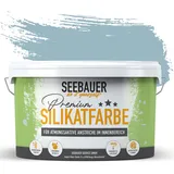 SEEBAUER diy Silikatfarbe Hellblau 2,5L für Innen (No. 824 Thistle Blue) Atmungsaktive Mineralfarbe für Allergiker - Abwaschbare Wandfarbe - Blautöne hohe Deckkraft