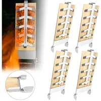 FIVMEN Räucherbrett Flammlachsbrett aus Massivholz mit Fischgräte Edelstahlhalterung, (4-St), verstellbar 2er/4er Setfür Grill Feuerschale Garten BBQ