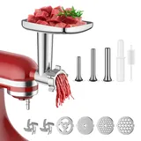 Fleischwolf Aufsatz für KitchenAid Küchenmaschine, mit 3 Wurstfüllhörner 2 Schleifklingen 4 Mahlscheibe, Fleischwolf für KitchenAid Zubehör, Mit Reinigungsbürste, Coolcook Fleischwolf-Zubehör