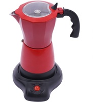 SABUIDDS Herdplatten Espressomaschine mit Elektrische Heizplatte Espressokocher für Induktion Herd Espresso-Kaffeemaschine aus Aluminiumlegierung, Moka-Kanne 6 Tassen Kaffee, Rot