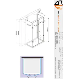 Buylando Glaswerk Westfalen U-Duschkabine, Silber, Glas, Uni, Rechteckig, 80x195x80 cm H: 195 cm U Form Duschkabine Klarglas inkl. Tasse -