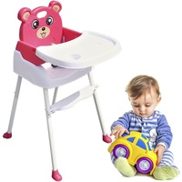 4 in1 Baby Esszimmerstuhl Kinderhochstuhl Essen Stuhl mitwachsend Kindersitz Kinderstuhl Verstellbare mit Sicherheitsgurt (Rosa)