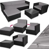 tectake Polyrattan Lounge Set Milano, Luxus Outdoor Gartenmöbel inkl. Sitz- und Rückenkissen, Balkon Möbel/Rattan Gartenmöbel Set mit Sofa, Sessel und Tisch - schwarz/grau