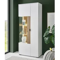 Lomadox - Vitrinenschrank mit Holztür rechts weiß matt mit