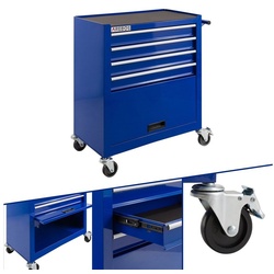 Arebos Werkstattwagen 4 Fächer + großes Fach für Ihr Werkzeug, inkl. Antirutschmatten, blau blau