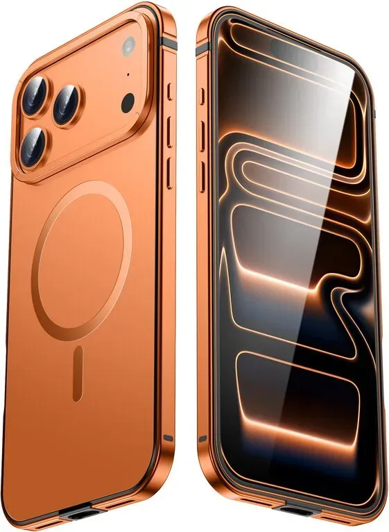 IM-CHEN iPhone 17 Pro Max Hülle, Metallrahmen, Originalfarbe, MagSafe-magnetische Version, Orange, 1 Stück