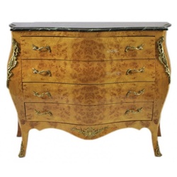 Casa Padrino Barock Kommode Ahornfarben mit grüner Marmorplatte - Ludwig XIV Empire Kommode