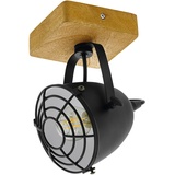 EGLO Deckenlampe Gatebeck, Deckenleuchte Vintage, Industrial, Retro, Deckenstrahler aus Stahl in Schwarz und Holz in Natur, Wohnzimmerlampe, E14 Fassung, FSC zertifiziert