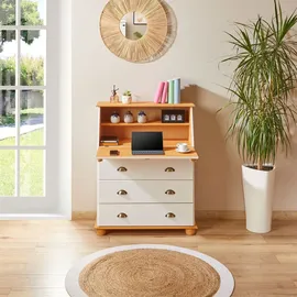 Idimex Sekretär GOMES aus massiver Kiefer weiß/braun, schöner Bürotisch mit Klappe, praktischer Arbeitstisch mit 2 Fächer und 3 Schubladen